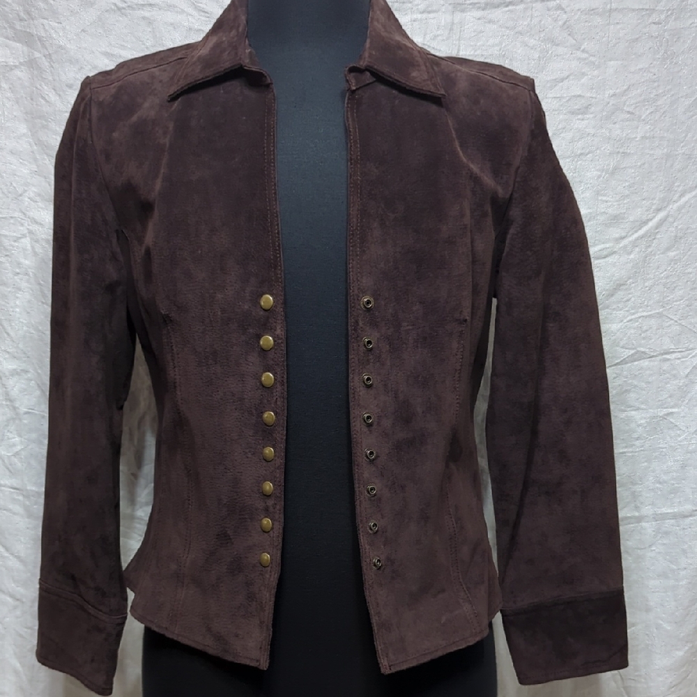 Ami Women's Dark Brown Suede Button-Front Blazer Jacket